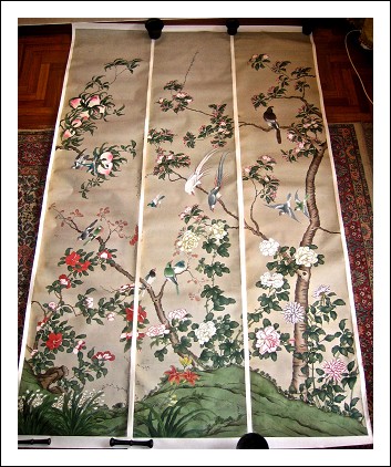 Scroll ( sei ) Cina, Dinastia Quing. Formano un unico paesaggio. XIX sec.  Cm. 250 x 330